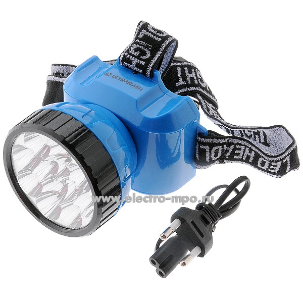 С6439. Фонарь LED5361 налобный аккумуляторный сетевое ЗУ 12LED голубой (Ultraflash)