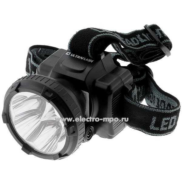 С6443. Фонарь LED5365 налобный аккумуляторный сетевое ЗУ 5LED чёрный (Ultraflash)