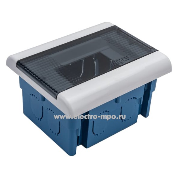 Е0408. Бокс 68224 встраиваемый в ГСК на 4 модуля с клеммником и прозрачной дверцей IP40 (Рувинил)