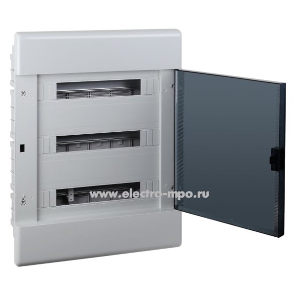 Е0474. Бокс 68154СП серый встраиваемый на 54 модуля с клеммником прозрачная дверь IP41 (Рувинил)