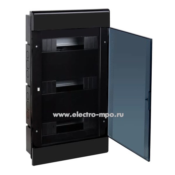 Е0427. Бокс 68136Ч черный встраиваемый на 36 модуля с клеммником прозрачная дверь IP40 (Рувинил)