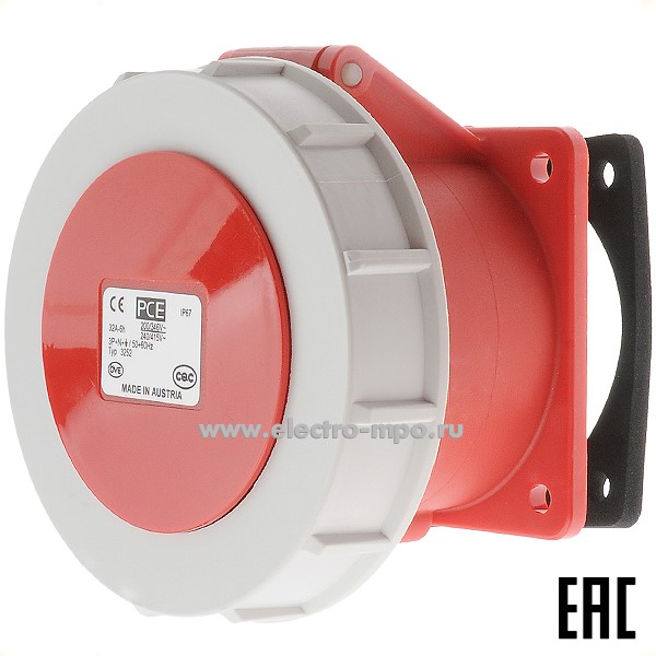 Р5865. Розетка 3252-6 на поверхность 3Р+N+Е фланец 75х75 с/п прямая 32А 415В IP67 (РСЕ Австрия)