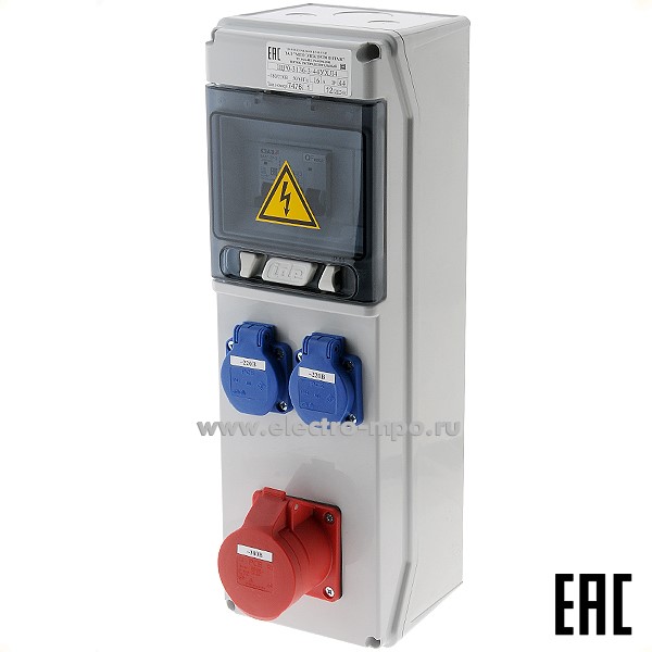 Б4947. Щит ЩР0-3136-3-44УХЛ4 16А переносной IP44 с розетками 2шт.х220В-16А 1шт.х380В-16А (МПО Электромонта