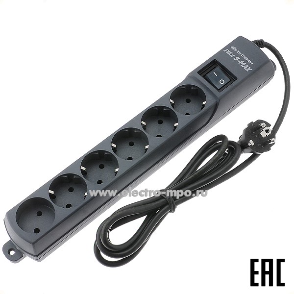 Р5344. Сетевой фильтр PILOT S-MAX (apт.035) 5 розеток "евр"+1розетка б/з 1,8м графит 16А 150Дж (ЗИ