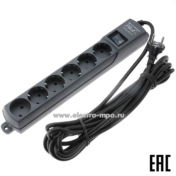Р5346. Сетевой фильтр PILOT S-MAX (арт.107)  5 розеток "евр"+1розетка б/з  5м графит 16А 150Дж (ЗИС