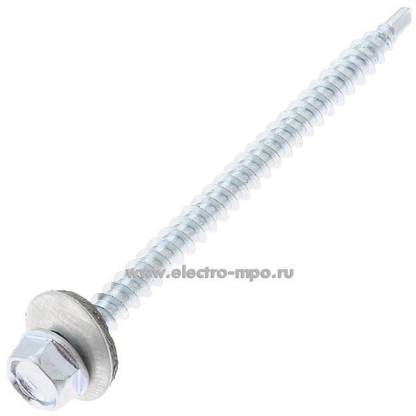 Г0907. Саморез кровельный 4,8х70мм оцинкованный с шайбой "сверло" (Китай)