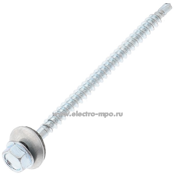 Г0908. Саморез кровельный 4,8х80мм оцинкованный с шайбой "сверло" (Китай)