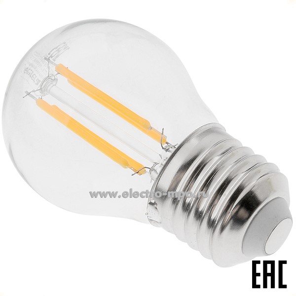 Л1372. Лампа 4Вт Filament прозрач. 648000 GLDEN-G45S-7-230-E27-2700К светодиодная "шарик" т/б свет (Gene