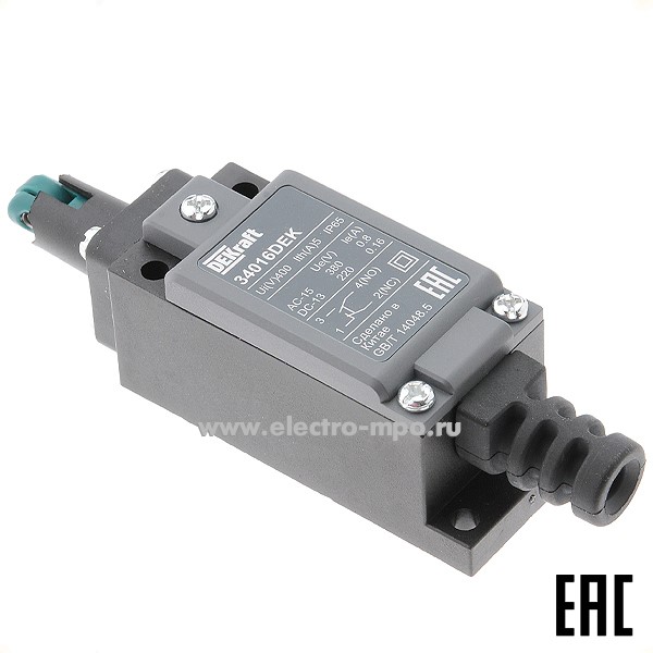 А5473. Концевой выключатель КВ-302-122 34016DEK 380В 5А 1з+1р IP65 ролик вертикальный (DEKraft)