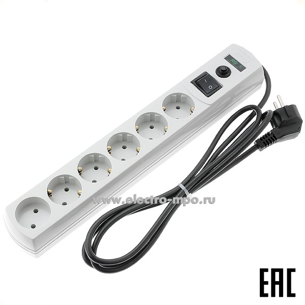Р5351. Сетевой фильтр Most RG-16А,  5 розеток "евр"+1роз.б/з 2м белый 16А 350Дж (МОSТ RG-16А-б 2м) (СЗП Эн