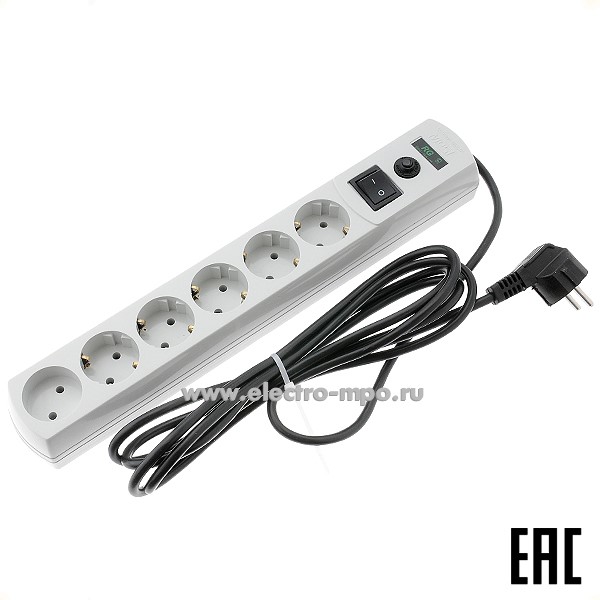 Р5352. Сетевой фильтр Most RG-16А,  5 розеток "евр"+1роз.б/з 3м белый 16А 350Дж (МОSТ RG-16А-б 3м) (СЗП Эн