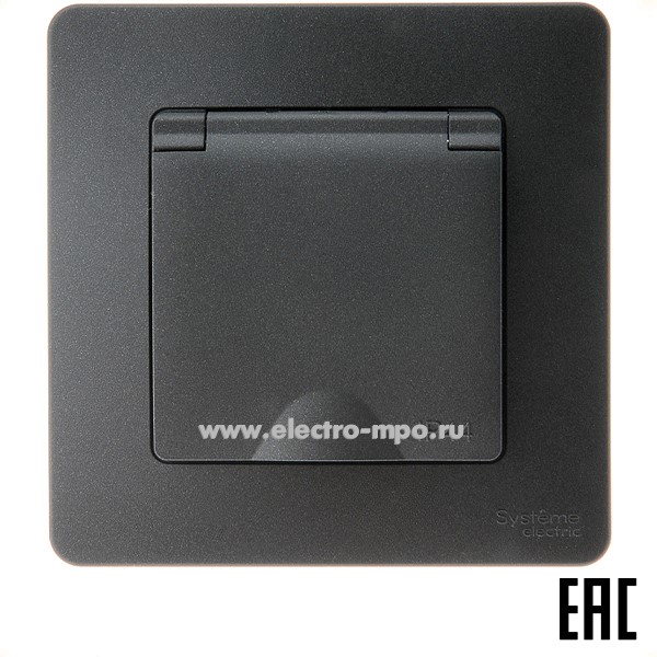 Ю4395. Розетка Blanca BLNRS441116 "евро" со шторками и крышкой IP44 с/п антрацит (Systeme Electric)