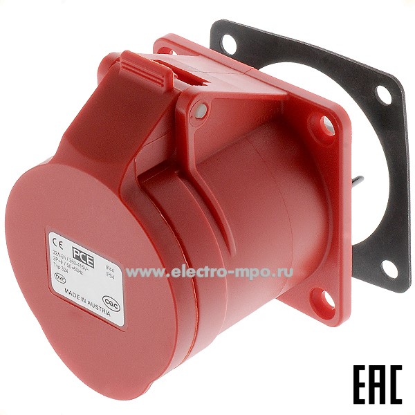 Р5846. Розетка 324-6 на поверхность 3Р+Е фланец 70х70 с/п прямая 32А 415В IP44 (РСЕ Австрия)