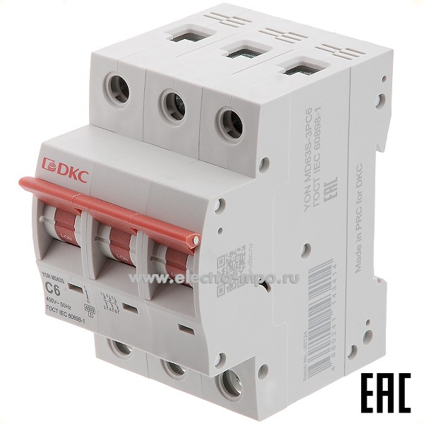 А2033. Автоматический выключатель YON max MD63S-3PC6 6А/3п/ 4,5кА на Din-рейку (ДКС)