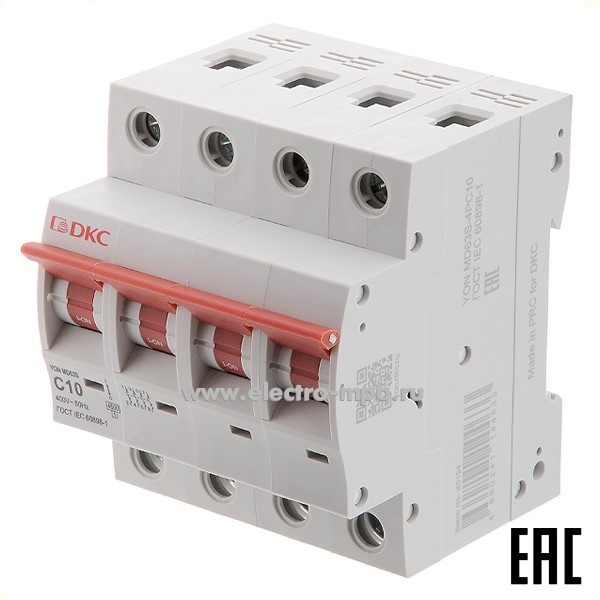 А2048. Автоматический выключатель YON max MD63S-4PC10 10А/4п/ 4,5кА на Din-рейку (ДКС)