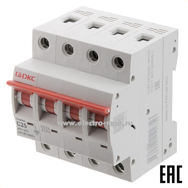 А2052. Автоматический выключатель YON max MD63S-4PC25 25А/4п/ 4,5кА на Din-рейку (ДКС)