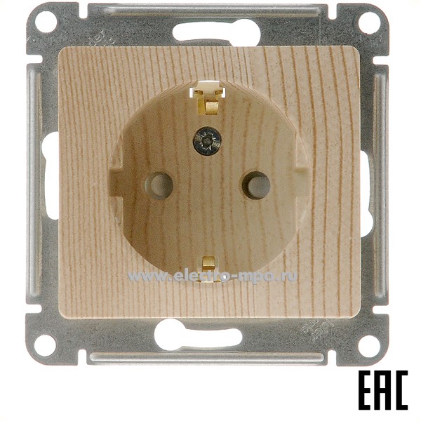 Ю0807. Механизм Glossa GSL001545 розетки "евр" со шторками с/п сосна (Systeme Electric)