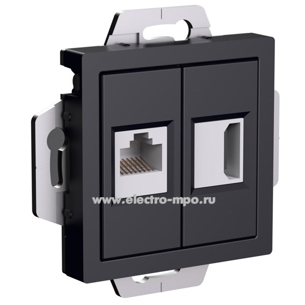 Ю4283. Механизм AtlasDesign ATN001082 розетки AV/компьютер HDMI+RJ45 5е с/п карбон  (Systeme)