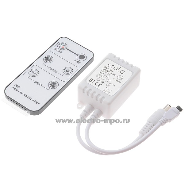 С1115. Диммер CDM04CESB с ИК пультом к СД ленте 12В-48Вт/24В-96Вт IP20 (Ecola)