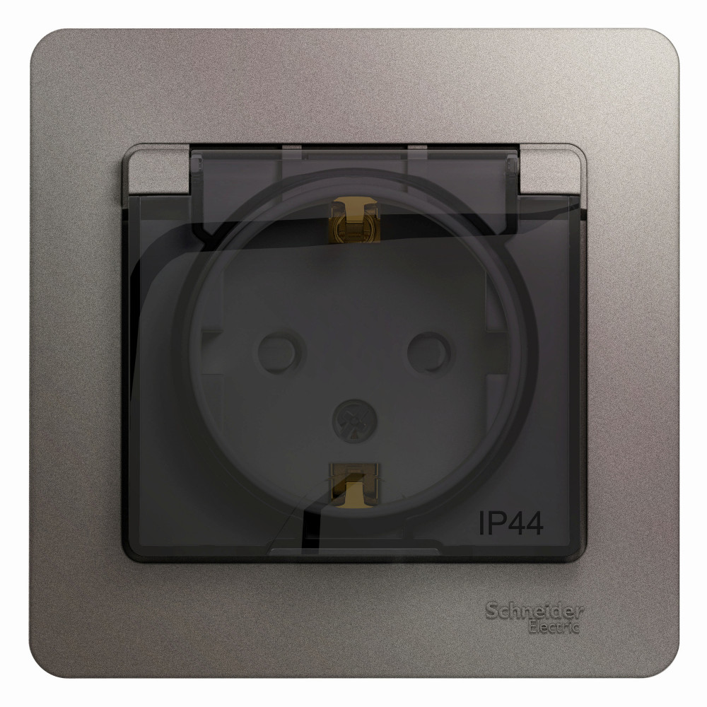 Ю14. Розетка Glossa GSL001248 "евр" с крышкой со шторками с/п платина IP44 (Systeme Electric)