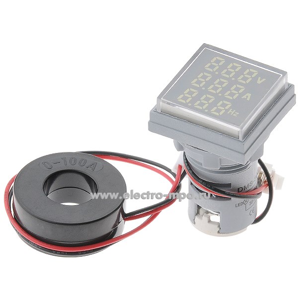 Б1824. Вольтамперметр-частотомер цифр. DMS-304 60-500В, 30х30 мм, уст. диам. 22 мм, индикация - синий (Rui