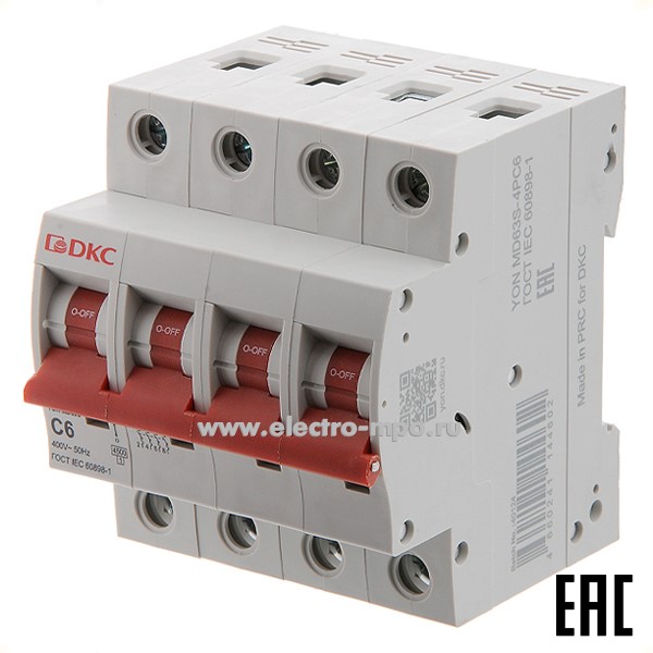 А2047. Автоматический выключатель YON max MD63S-4PC6 6А/4п/ 4,5кА на Din-рейку (ДКС)