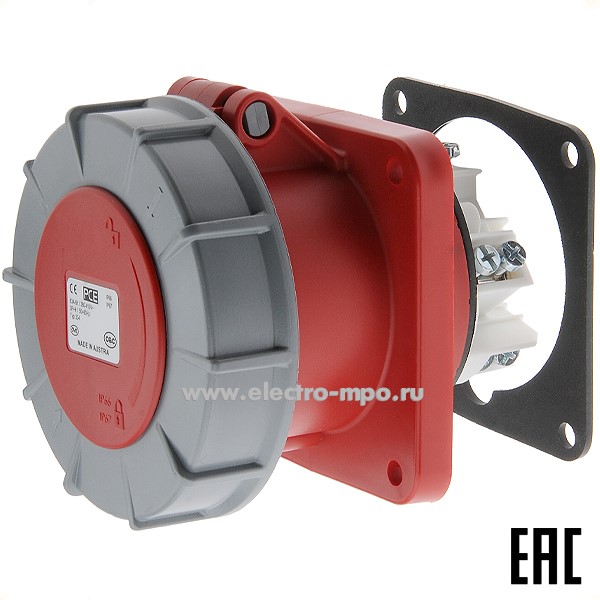 Р5863. Розетка 344-6 на поверхность 3Р+Е фланец 120х120 с/п прямая 125А 415В IP67 (РСЕ Австрия)