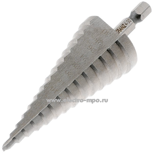 И8220. Сверло 4-30мм KR-12-6602 ступенчатое по металлу 14 ступеней (Kranz)