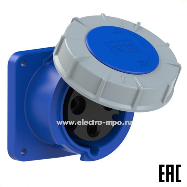 Р5859. Розетка 343-6 на поверхность 2Р+Е фланец 120х120 с/п прямая 125А 250В IP67 (РСЕ Австрия)