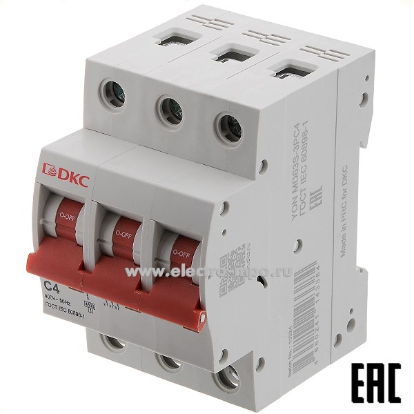 А2032. Автоматический выключатель YON max MD63S-3PC4 4А/3п/ 4,5кА на Din-рейку (ДКС)