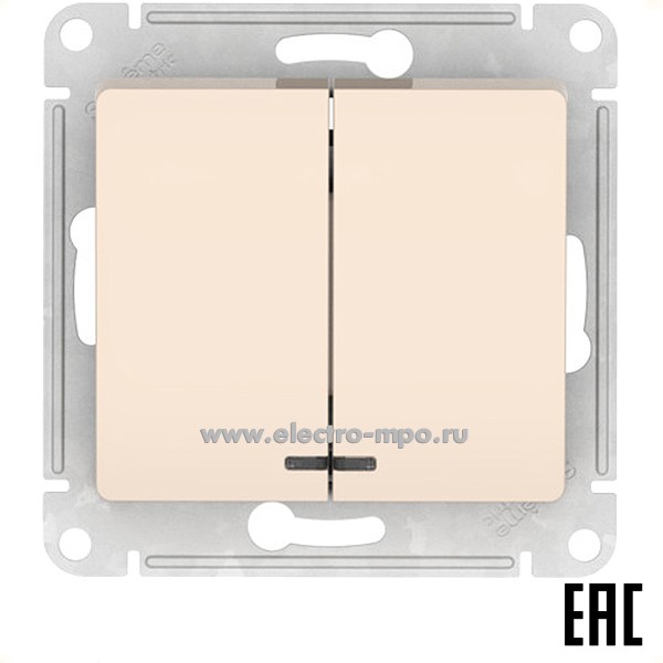 Ю21. Механизм Glossa GSL000253S выключателя 2кл. с подсветкой безвинт. зажим с/п бежевый (SE)
