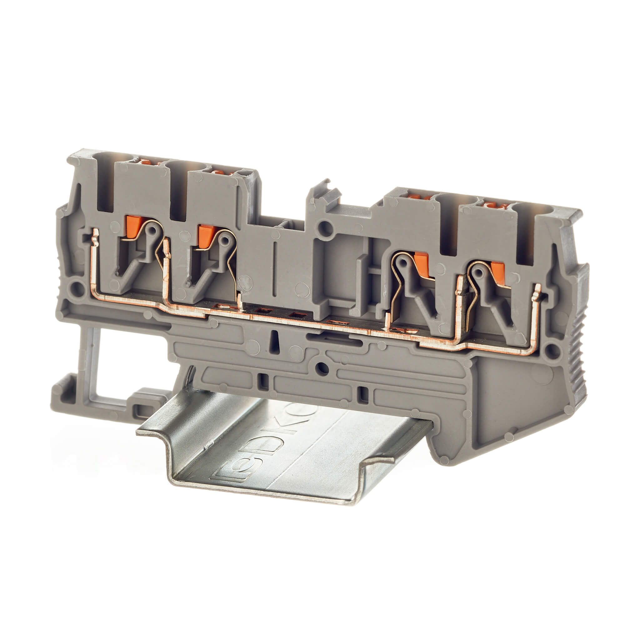 К2302. Клемма VPR-2.5-QUATTRO-GY проходная, зажим push-in, 4 точки подключения, 2.5 кв.мм,  (ДКС)