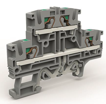 К23. Двухуровневая ZEFD420GR клемма 4 кв.мм с заземлением в нижнем  (ДКС)