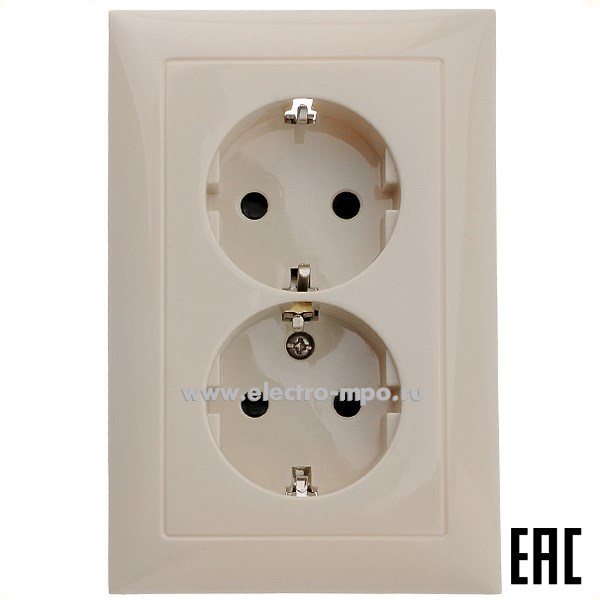 Ю0661. Розетка LK60 863701-1 двойная "евро" со шторками прямая с/п бежевая (Экопласт)