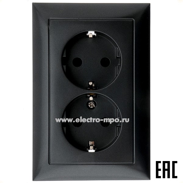 Ю0756. Розетка LK60 863708-1 двойная "евро" со шторками прямая с/п черный бархат (Экопласт)