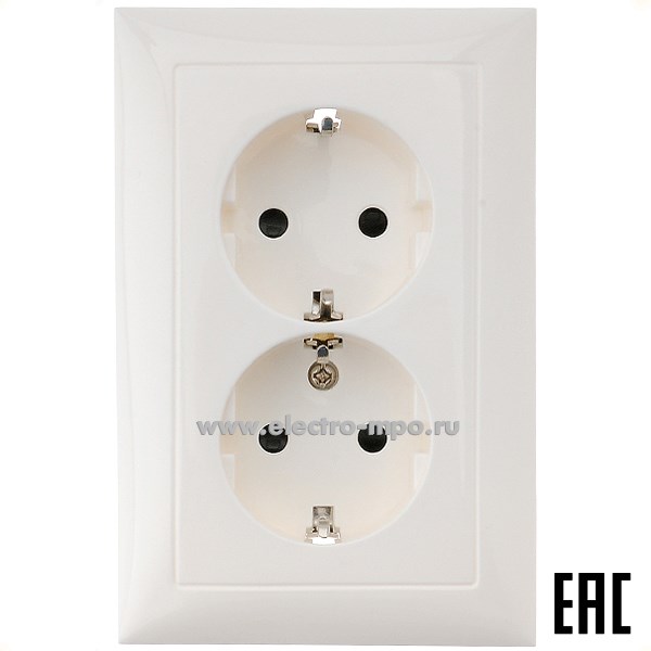 Ю0616. Розетка LK60 863704-1 двойная "евро" со шторками прямая с/п белая (Экопласт)