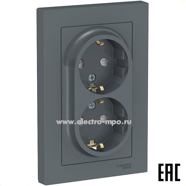 Ю47. Розетка AtlasDesign ATN000726 двойная "евро" со шторками с/п грифель (Systeme Electric)