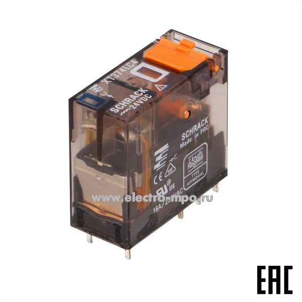 А4622. Реле XT374LC4 промежуточное 24В DC 16А 1 перекл. контакт 1887112-1 (Schrack)