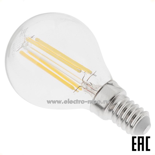 Л1341. Лампа 4,3Вт Filament прозрач. 649978 GLDEN-G45S-8-230-E14-4500К светодиодная "шарик" х/б свет (Gene