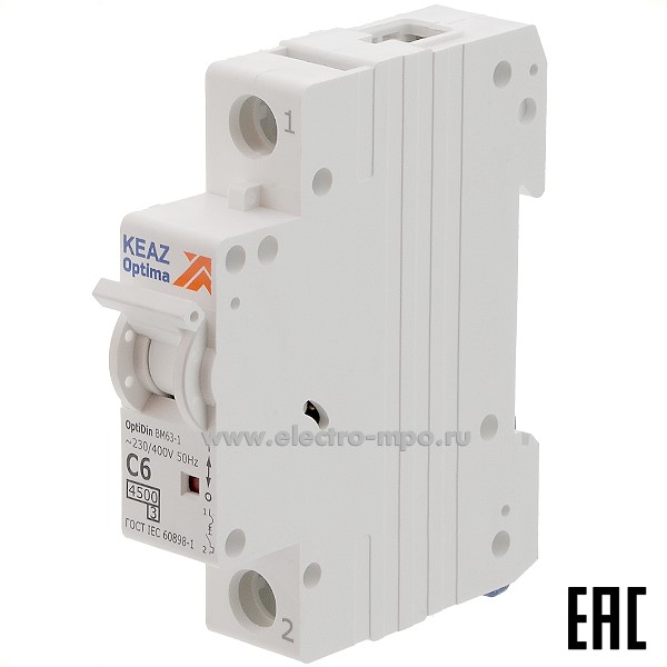 А1128. Автоматический выключатель OptiDin ВМ-63-1C6 6А/1п/ 4,5кА на Din-рейку 326792 (КЭАЗ)