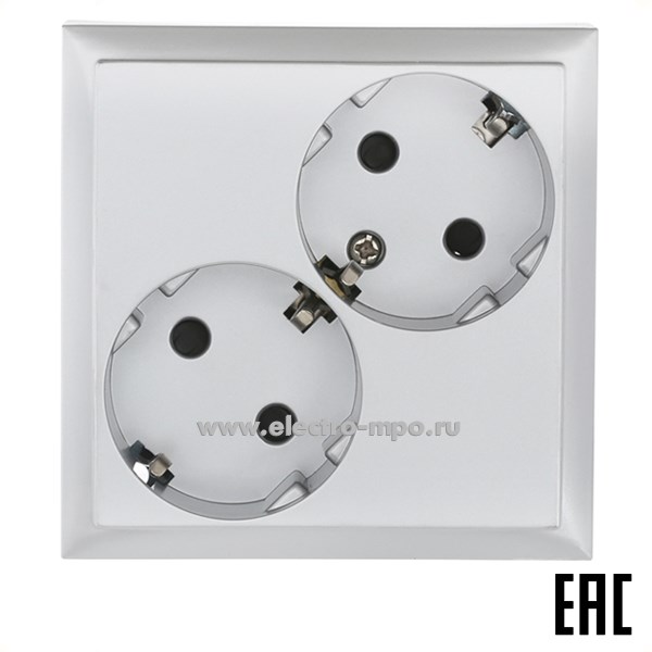 Ю0715. Розетка LK60 863503-1 двойная "евро" со шторками с/п серебристый металлик (Экопласт)