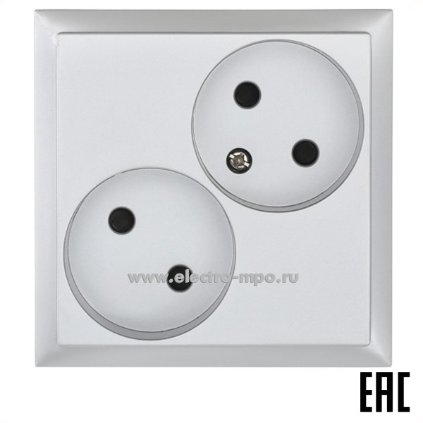 Ю0714. Розетка LK60 863603-1 двойная со шторками с/п серебристый металлик (Экопласт)