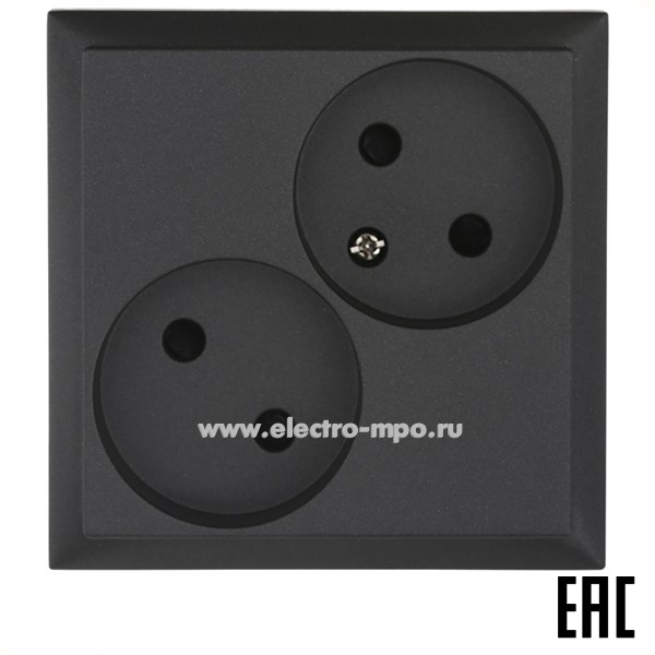 Ю0754. Розетка LK60 863608-1 двойная со шторками с/п черный бархат (Экопласт)