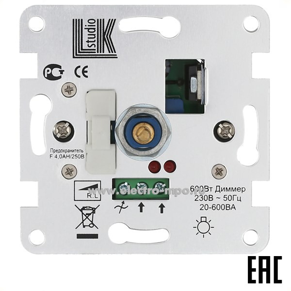 Ю0623. Механизм LK60 867200-1 светорегулятора 600Вт с подсветкой с/п без накладки (Экопласт)