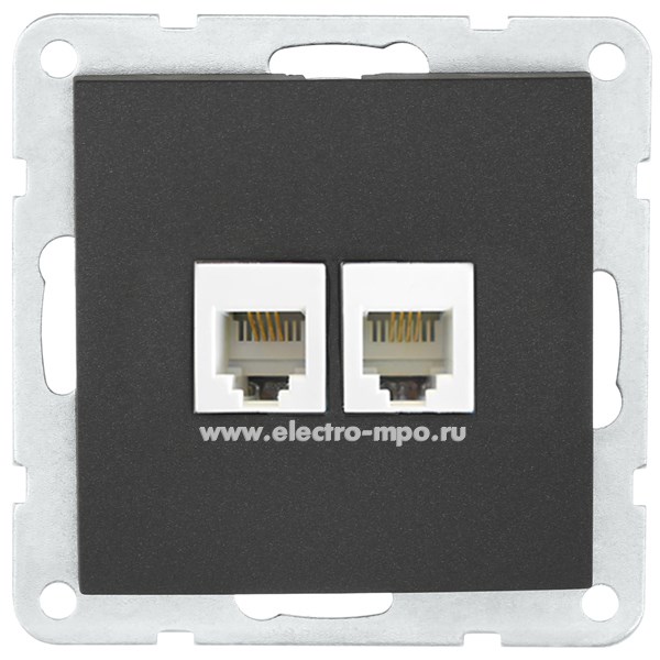 Ю0761. Механизм LK60 865608-1 телефонной розетки 2 входа 6 контактов c/п черный бархат (Экопласт)