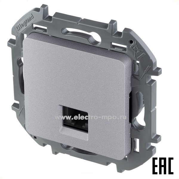 Ю5823. Механизм Inspiria 673822 телефонной розетки 1 вход 4 контакта с/п алюминий (Legrand/Daccord)