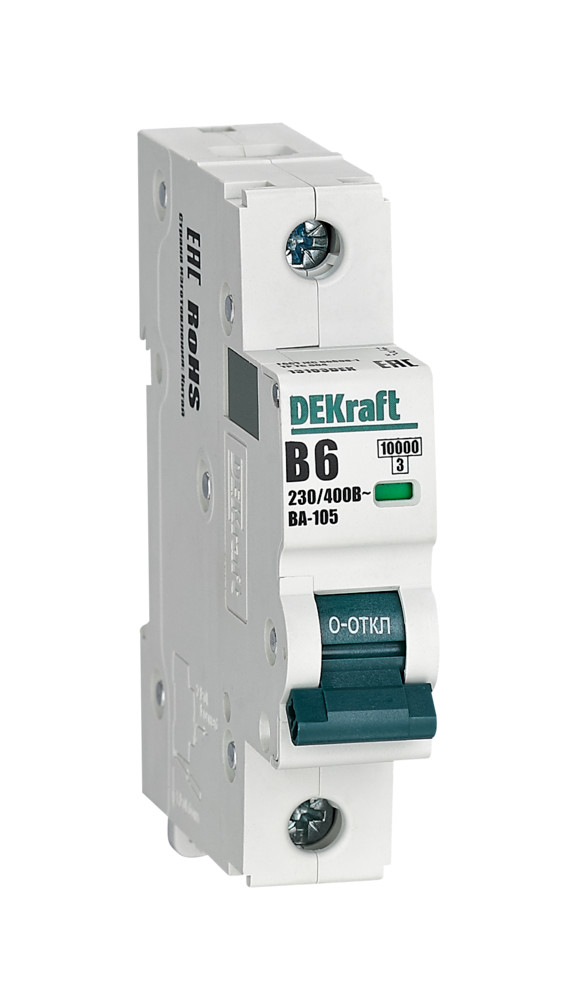 А01. Автоматический выключатель ВА-105 13103DEK 1P 6A х-ка B 10кА (DEKraft)