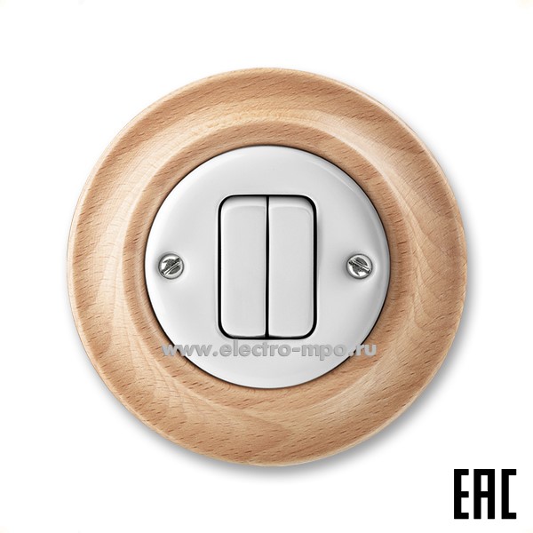 Р8450. Переключатель Decento 3559K-C5234550 2CHK595234C4050 2кл. с/п белый фарфор/бук (АВВ)