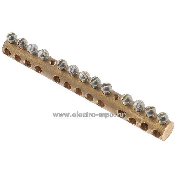 51409.Э1409 Шина 30302 земля на 13 присоединений латунь 63А (Электрокомплект Казань)