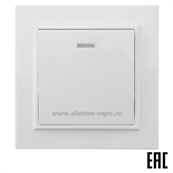 Ю1106. Выключатель Эрна 39041 PSW10-9001-01 1-клавишный c индикатором с/п 250В 10А белый (Stekker)